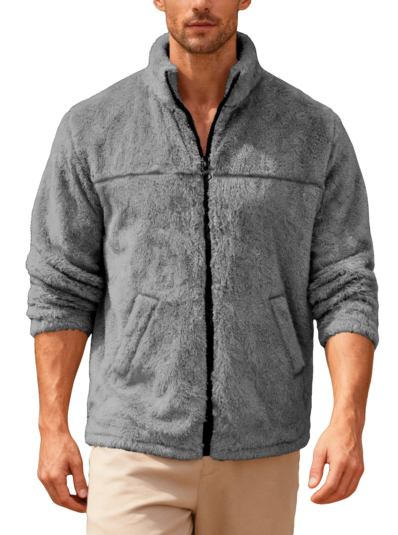Nuevo transfronterizo de Europa y América Amazon otoño y invierno hombre cuello agitado chaqueta con cremallera chaqueta casual de gran tamaño