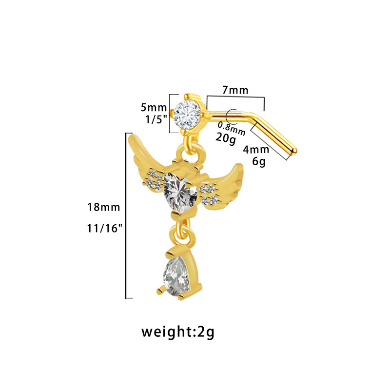 Fabbrica di gioielli per piercing al naso con perno a L a forma di cuore in zircone europeo e americano transfrontaliero Gatte_voghion.com