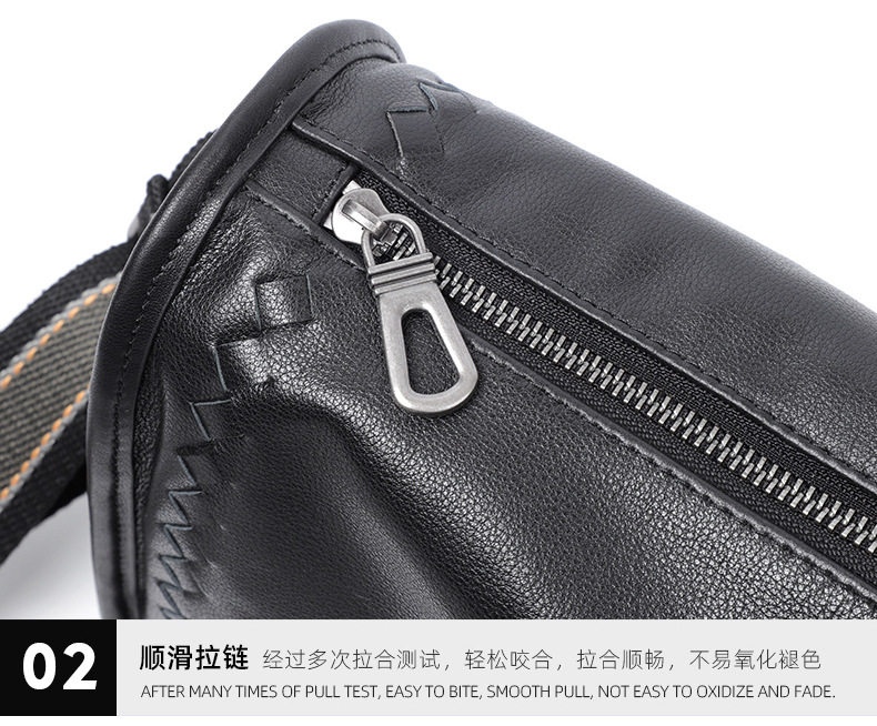 Túi đeo chéo nam da thật dệt đan 29×11×17 cm — Màu đen da bò, Màu đen da cừu chi tiết 24
