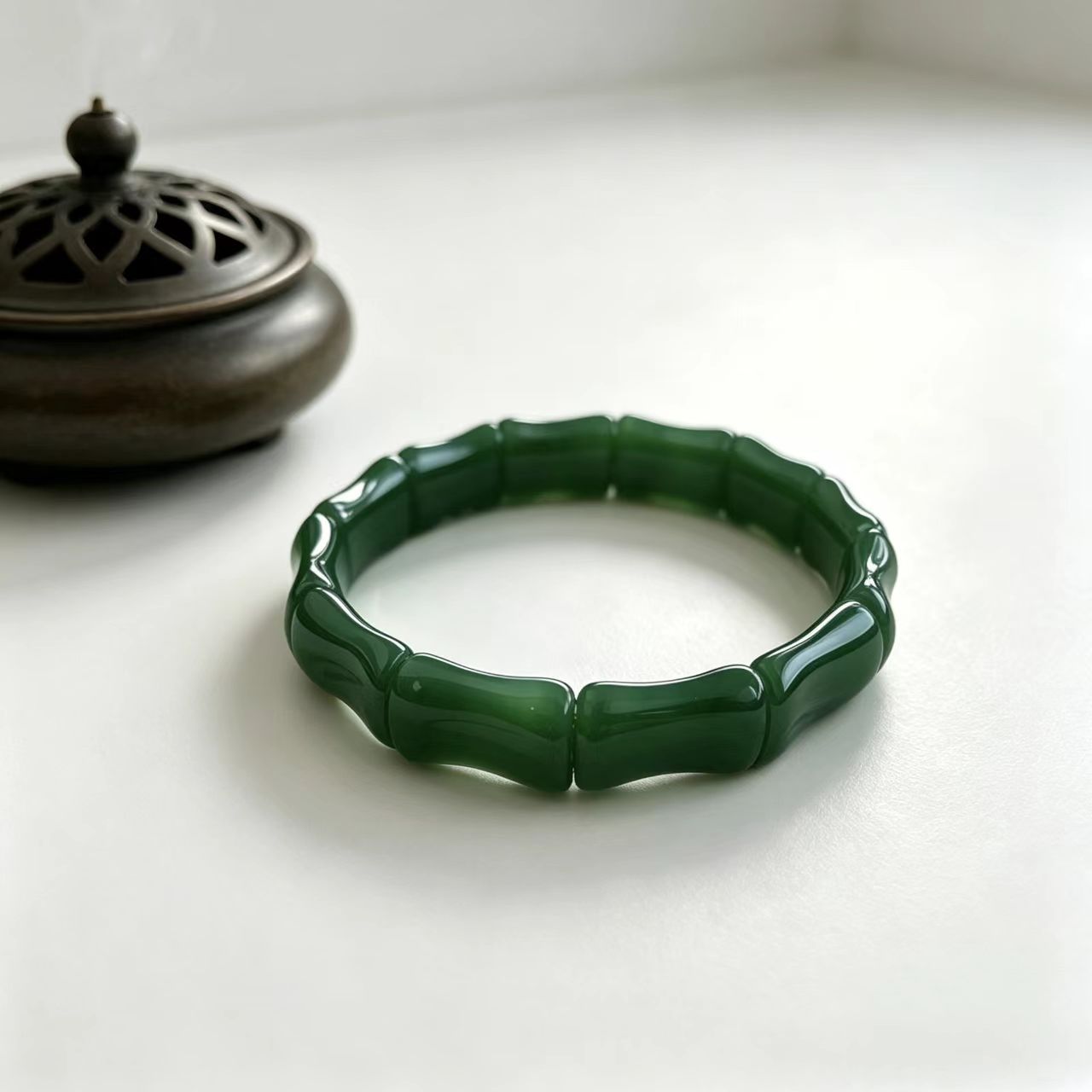 Green Jade Bamboo Knot Bracelet, New Chinese Style Waterproof Crystal Bracelet, Promotional Gift