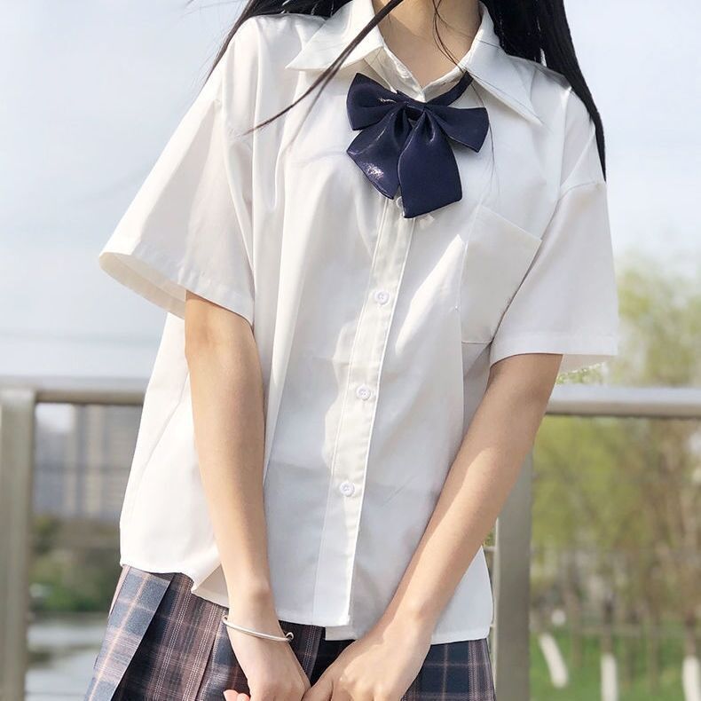 Jk Uniform Shirt Women's 2024 Summer New Japanese Style Preppy Style Basic Milk White Short-Sleeved Shirt Student Class Uniform Jk Uniform Shirt Women's 2024 Summer New Japanese Style Preppy Style Basic Milk White Short-Sleeved Shirt Student Class Uniform