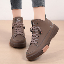 真皮短靴女2024新款秋冬高帮女鞋牛筋底单靴防滑休闲软底马丁靴女