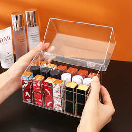 桌面口红收纳盒放唇膏唇釉盒子多格子指甲油化妆品透明整理置物架