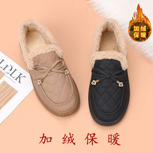 2025冬季新款女棉鞋加绒保暖休闲运动老北京布鞋防水皮面妈妈棉鞋