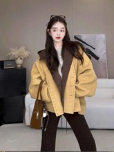 感连帽黄色双面呢毛呢外套女年秋季新款休闲短款呢子大衣
