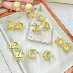 欧美个性潮流铜半圆弧度编织麻花C字形耳钉饰品 轻奢高级感女耳饰
