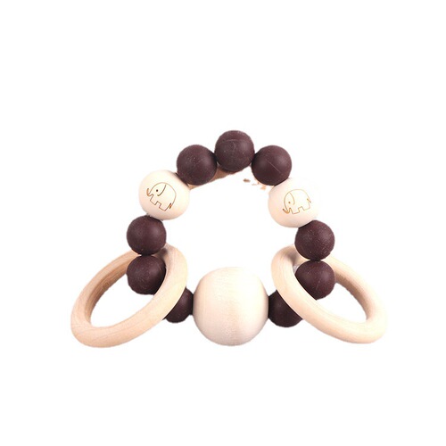 New teether baby toy teething bracelet DIY laser marking wooden beads silicone round jewelry wooden ring bracelet