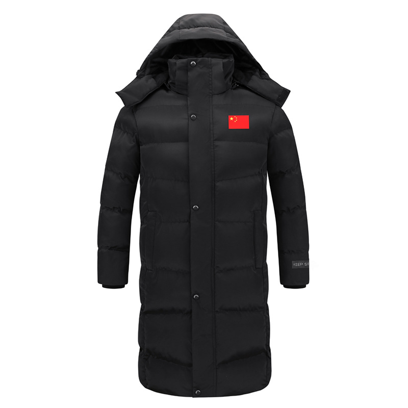 China team sports fleece-lined coat, group training winter thickened cotton coat, sports winter training long over-the-knee coat