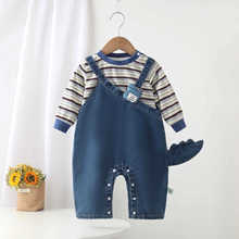 婴幼儿春秋牛仔两件套男女宝宝潮范长袖体恤0-1-2岁小童背带套装