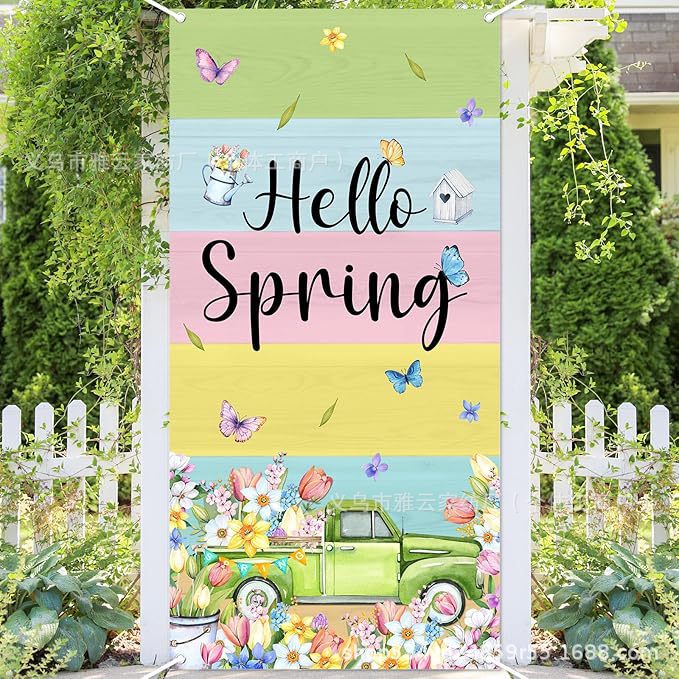 Front Door Cover Decoration Spring Curtains Suitable for Porch, Terrace, Garden, Courtyard, Easter and Summer Party Decorations Front Door Cover Decoration Spring Curtains Suitable for Porch, Terrace, Garden, Courtyard, Easter and Summer Party Decorations