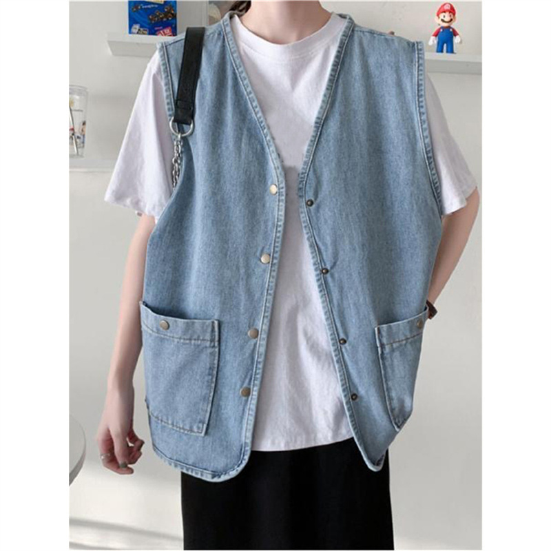 Denim Vest Women's Vest Outerwear Loose All-match Jacket Retro Hong Kong Style Coat College Style Sleeveless Waistcoat suit