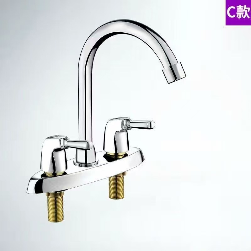 全铜面盆水龙头双把双孔三孔双开关冷热洗手盆厨房水槽轻奢风格|undefined