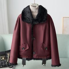 厂家现货2025秋冬新款韩版休闲兔毛内胆双面穿尼克服皮草上衣女