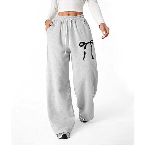 Women's Long Pants Wide Leg High Waist Adjustable Drawstring Trousers with Pockets Casual Lightweight Bow Print Wide Leg Pants Women's Long Pants Wide Leg High Waist Adjustable Drawstring Trousers with Pockets Casual Lightweight Bow Print Wide Leg Pants