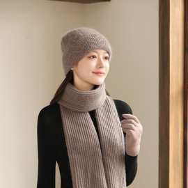 冬季毛线帽子女士中老年人围巾套装奶奶妈妈针织兔毛防寒保暖老人