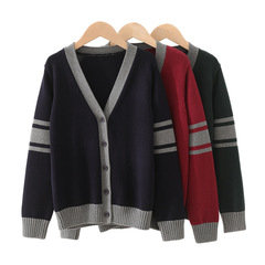 春秋新品兒童針織開衫 純棉拼色針織開衫毛衣小學生校服外套批發