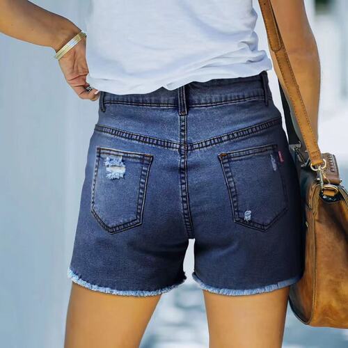 Factory High-Waisted Distressed Elastic Slim-Fit Chic Denim Shorts for Women