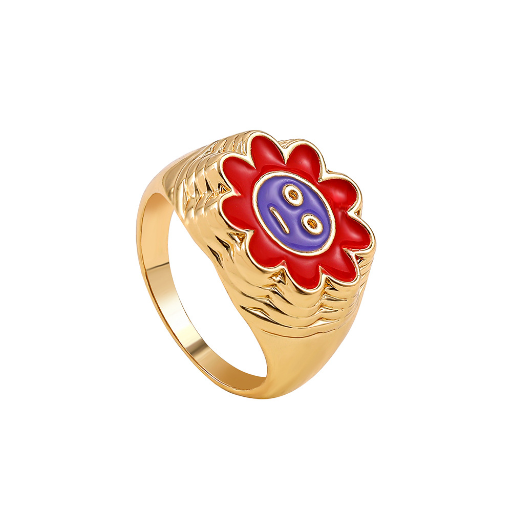 Fashion New European And American Niche Design Crystal Drop Oil Sun Flower Ring Simple Ring display picture 11