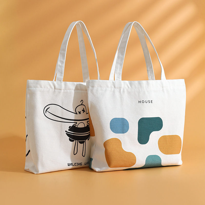 Portable Canvas Bag, Literary Single Shoulder Storage Bag, Simple Creative Zipper Canvas Bag for Students, Shopping Bag for Summer