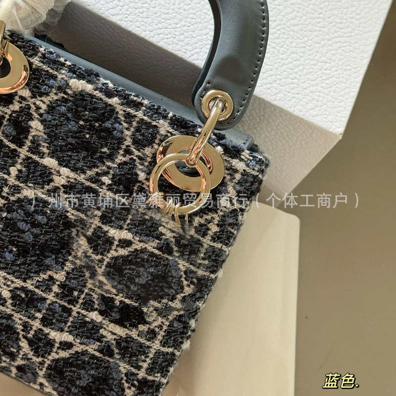 跨境外贸25新款D家手提mini毛呢戴妃包高级质感菱格单肩斜挎女包|undefined