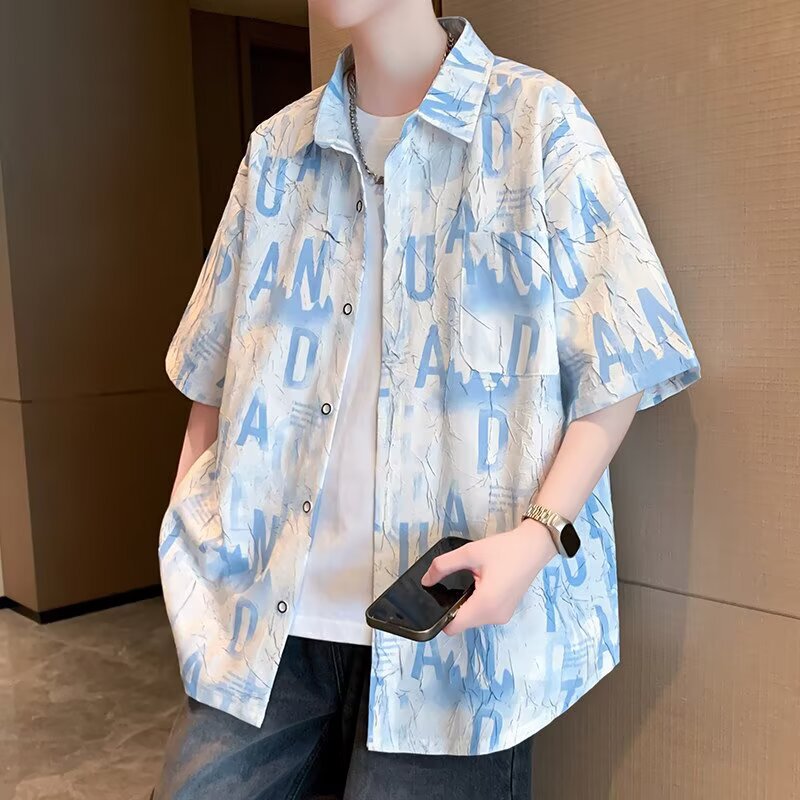 Lazy and Relaxed Ink Painting Style Shirt, Boyfriend Style Tie-Dye Loose Short-Sleeve Shirt, British Luxury Ice Silk Abstract Shirt Lazy and Relaxed Ink Painting Style Shirt, Boyfriend Style Tie-Dye Loose Short-Sleeve Shirt, British Luxury Ice Silk Abstract Shirt