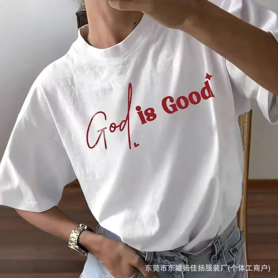 100% Pure Cotton Short-Sleeved T-Shirt, Lazy Style, Personalized, Casual, Stylish, Niche Letter Print, Hip-Hop Top for Outer Wear