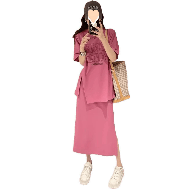 法式大码女装夏季时尚套装女欧洲站遮肚显瘦半身裙两件套|undefined