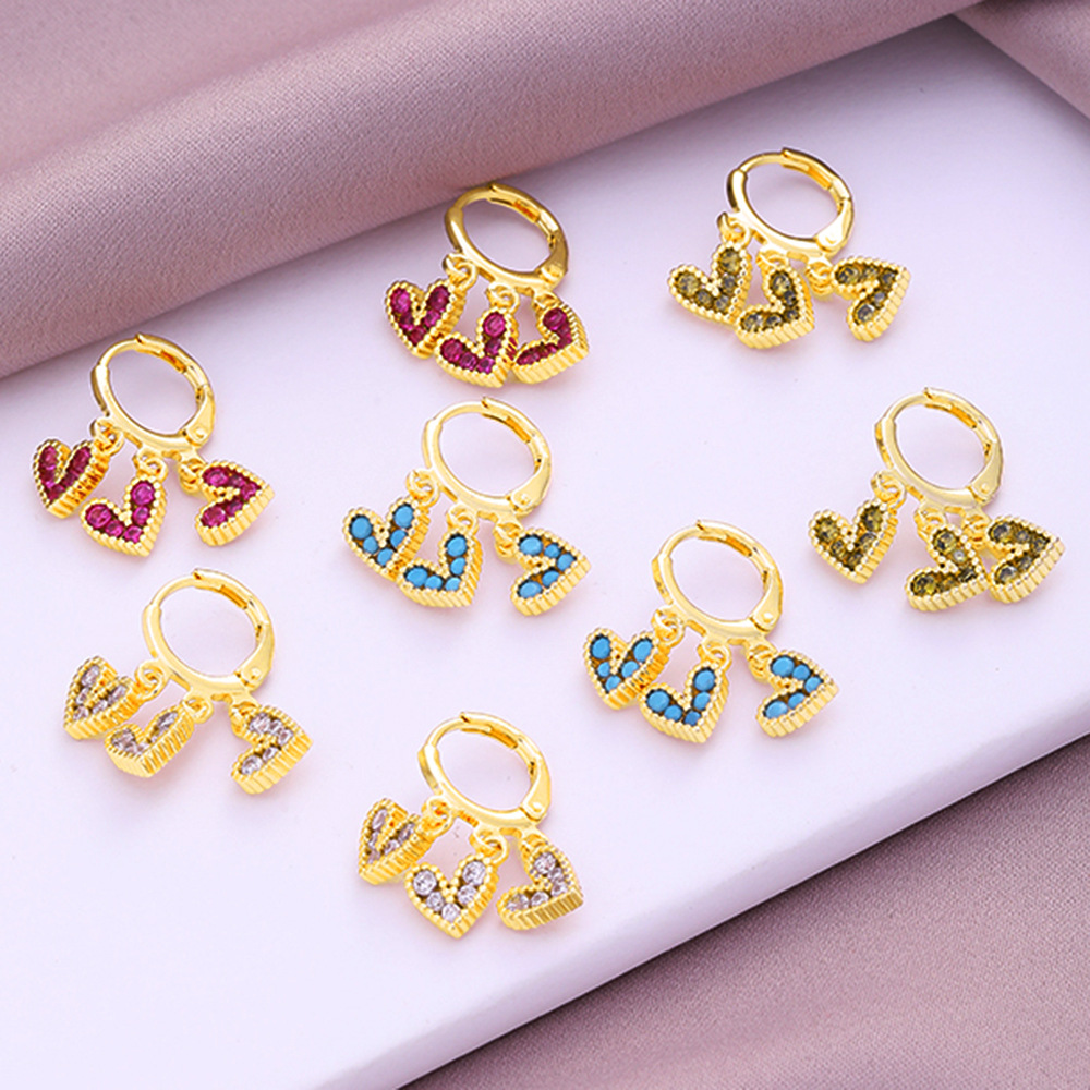 Fashion Heart Shape Copper Plating Inlay Zircon Drop Earrings 1 Pair display picture 4