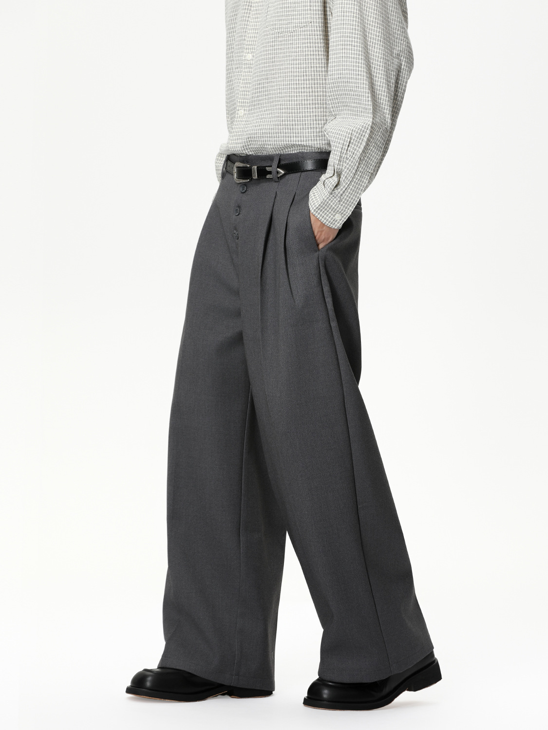 MTLCLOTHES Hombres| Vintage Qianfeng de alto nivel con diseño de botones múltiples, pantalones casuales de piernas anchas, moda