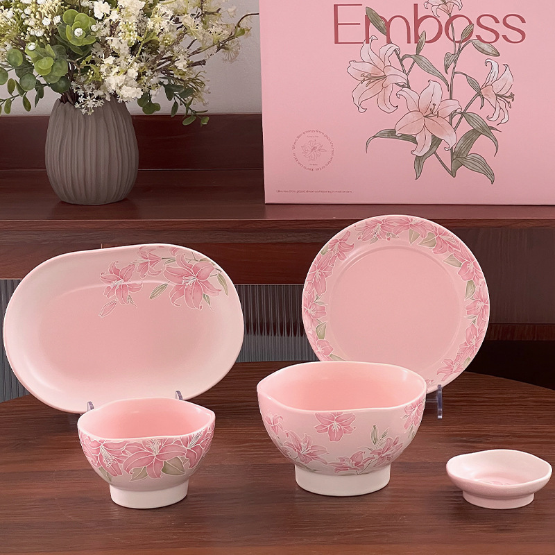 Shang 'en cerámica pequeña fresca cubiertos de cerámica doméstica esmaltado platos de platos de arroz caseros de sopa de bolos de regalo