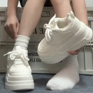 White sneaker Women's Summer Platform Platform Small White Shoes Round Toe Lace-up Bread Skate Shoes Heightened Casual Shoes for Women
