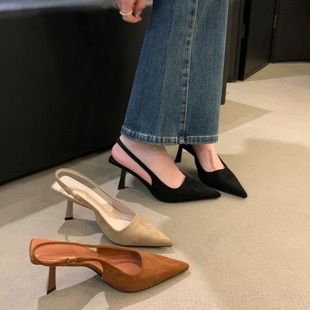 Black Elegant Socialite Toe Sandals Fairy Shoes 2024 New Spring and Summer French Pointed High Heels Shoes