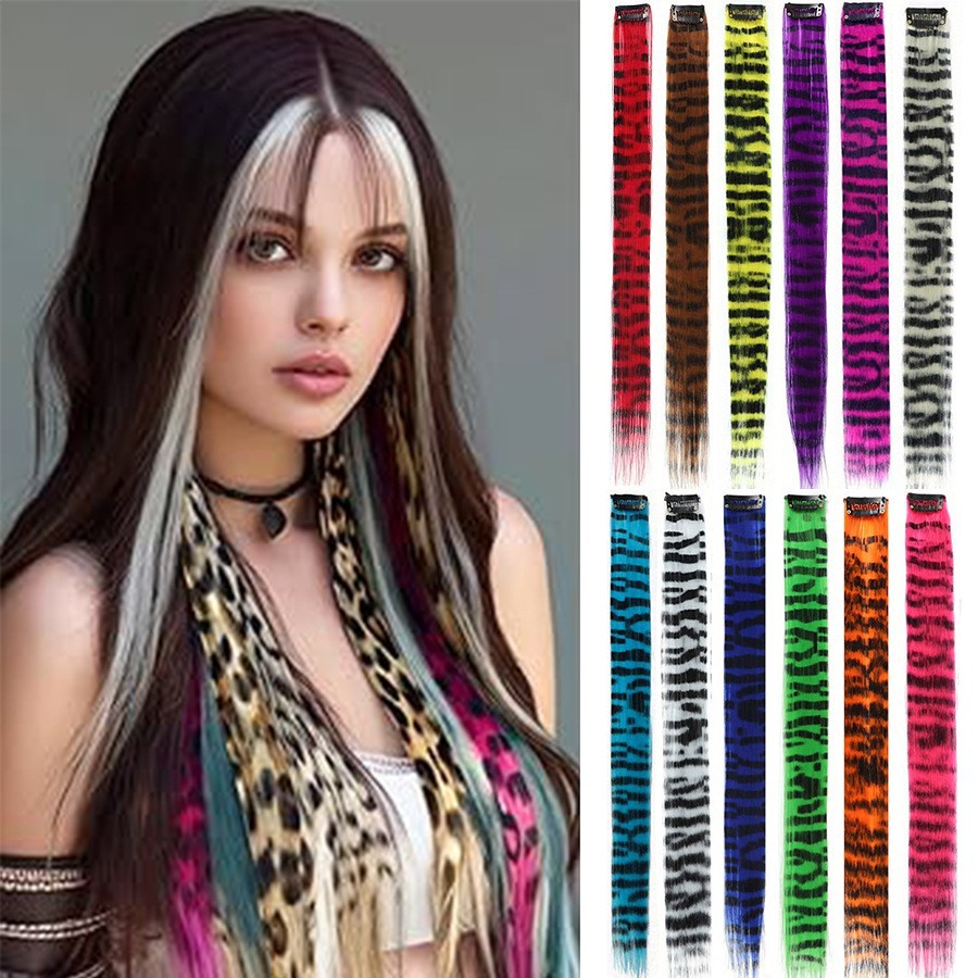 One-Piece Feathered Leopard Print Hair Extensions, Ear-Hanging Dyeable Invisible Hairpieces for Women, Curly Leopard Print Hairpieces