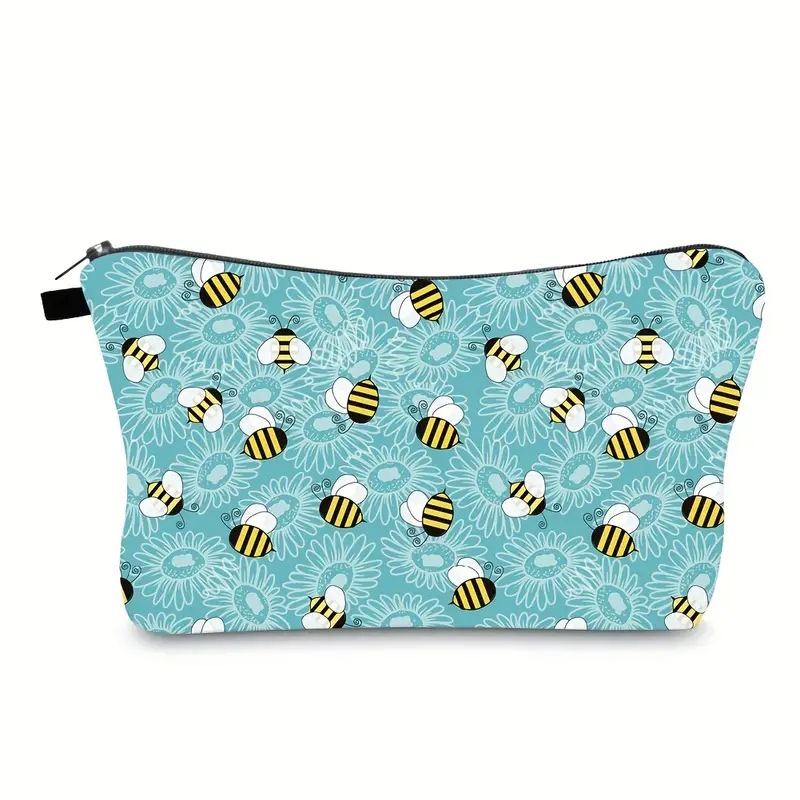 Transfronterizos Amazon damas bolsas de maquillaje encantadoras creativas bolsas de maquillaje de día de abejas bolsas de almacenamiento de lino bolsa de cremallera impermeable