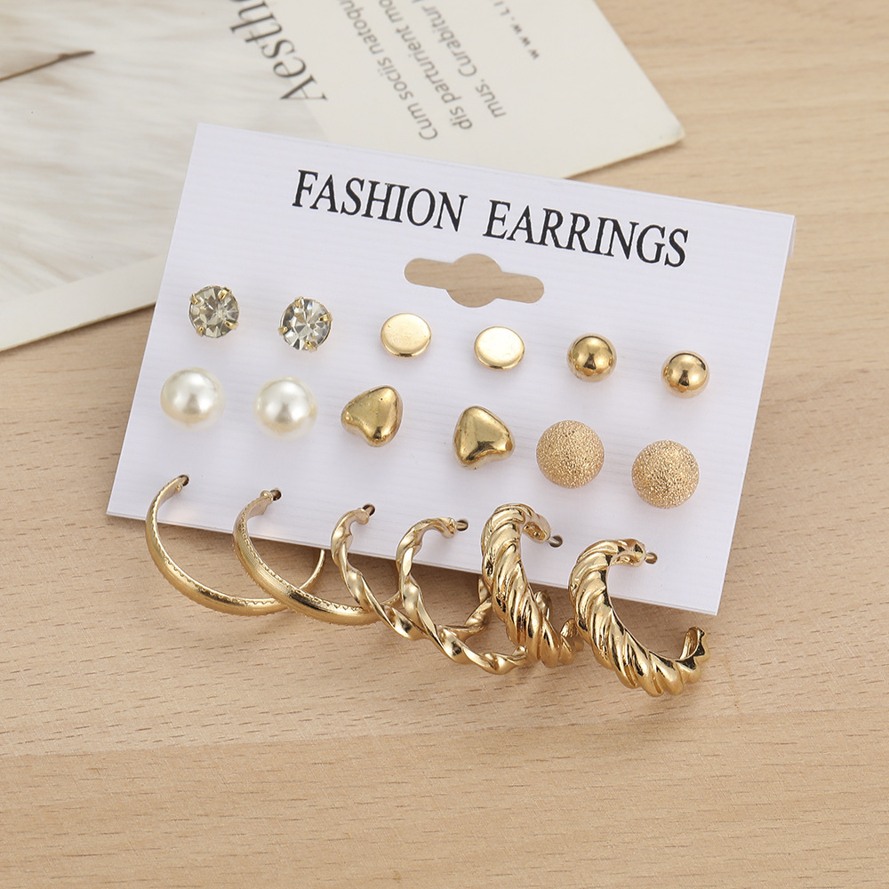 1 Set C Shape Simple Style Classic Style Alloy Artificial Crystal Artificial Pearls Plating Ear Studs display picture 4