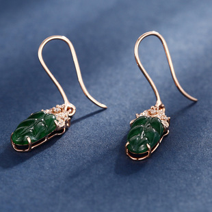 Imperial Princess Diamond Jewelry 18K Gold with Emerald Earrings Women's Diamond Ear Hook Diamond Earrings Jade Earrings with Certificate