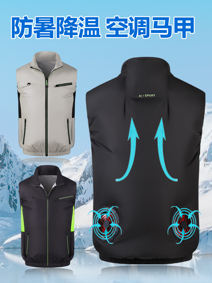 Nueva ropa de aire acondicionado sin mangas, ropa de trabajo de enfriamiento y prevención de insolación al aire libre de verano, ropa con ventilador, ropa de seguro laboral, lote transfronterizo