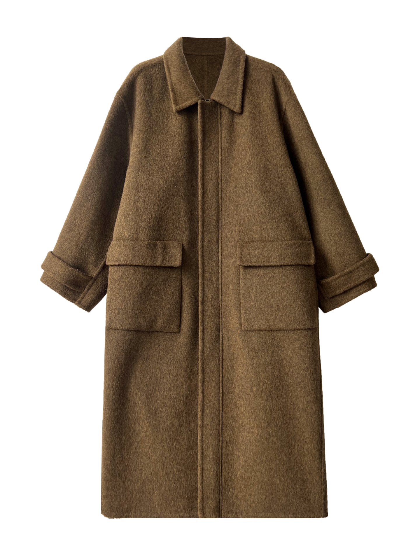 2色拉链双面呢大衣正面