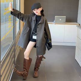 童装女童风衣外套女中长款2025春秋新款韩版中大儿童气质宽松休闲