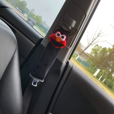 Seat belt shoulder pad, holder not tight neck children's - black-big-eye-shoulder-pad-short-velvet-1