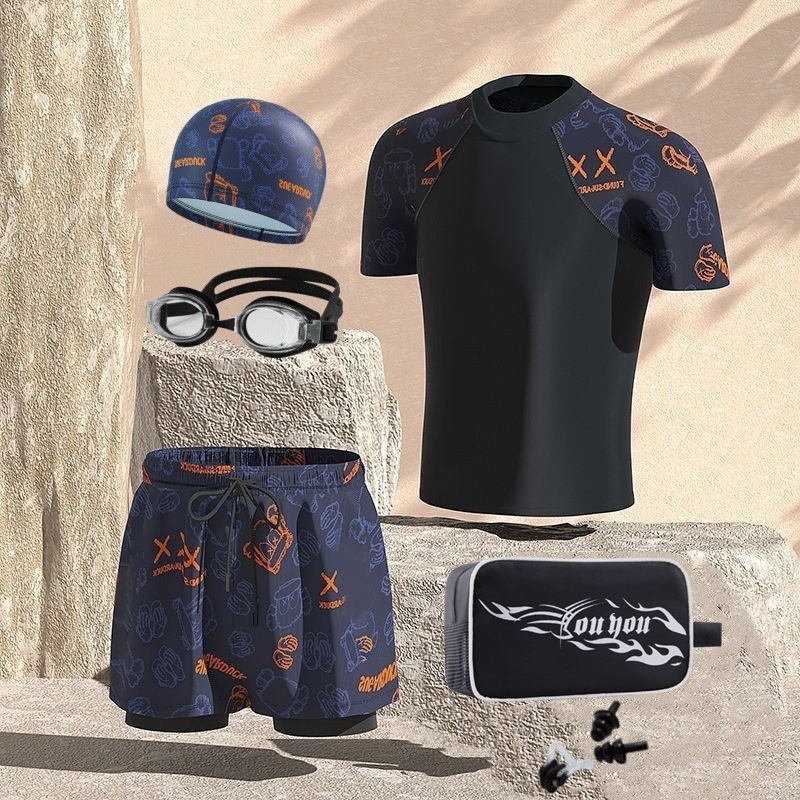 Orange bear suit six-piece swimming bag set