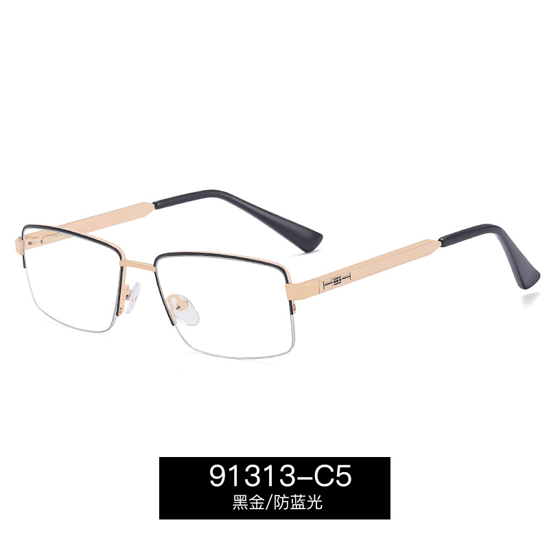 91313 nueva moda gafas de luz marco de metal medio marco gafas marco anti-azul gafas de luz con gafas de miopía para hombres