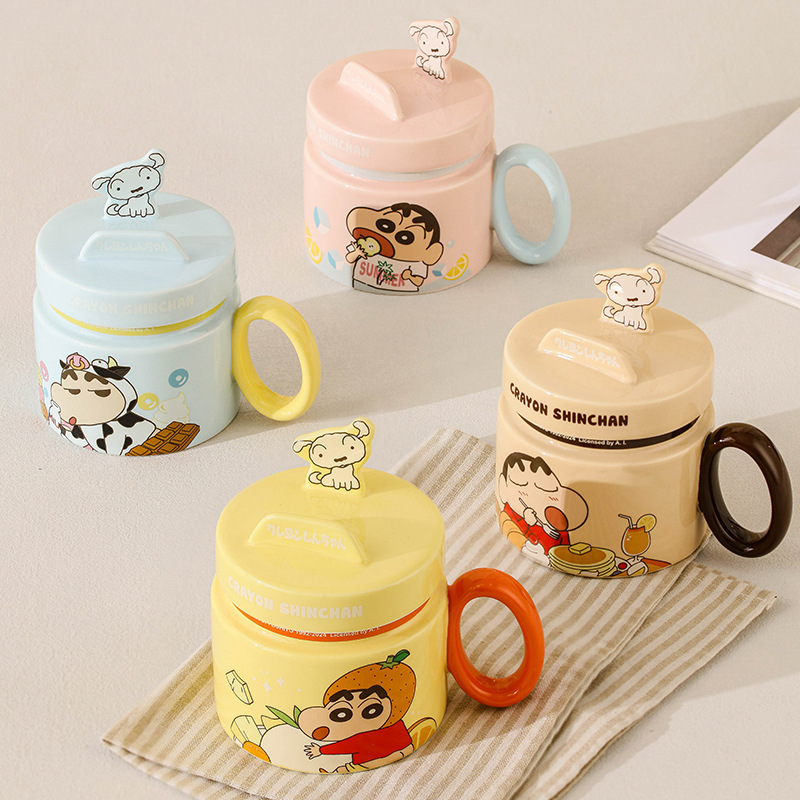 Lápiz pequeño nuevo soporte de marca conjunta de cerámica taza con tapa caricatura encantadora taza de desayuno de alto valor de cara caja de regalo taza