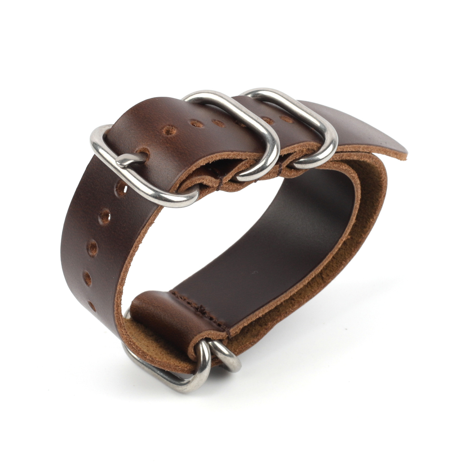 Correa de reloj de piel de vaca de cinco anillos 18 20 22 24mm explosión grieta hombres reloj correa de cuero genuino correa de reloj