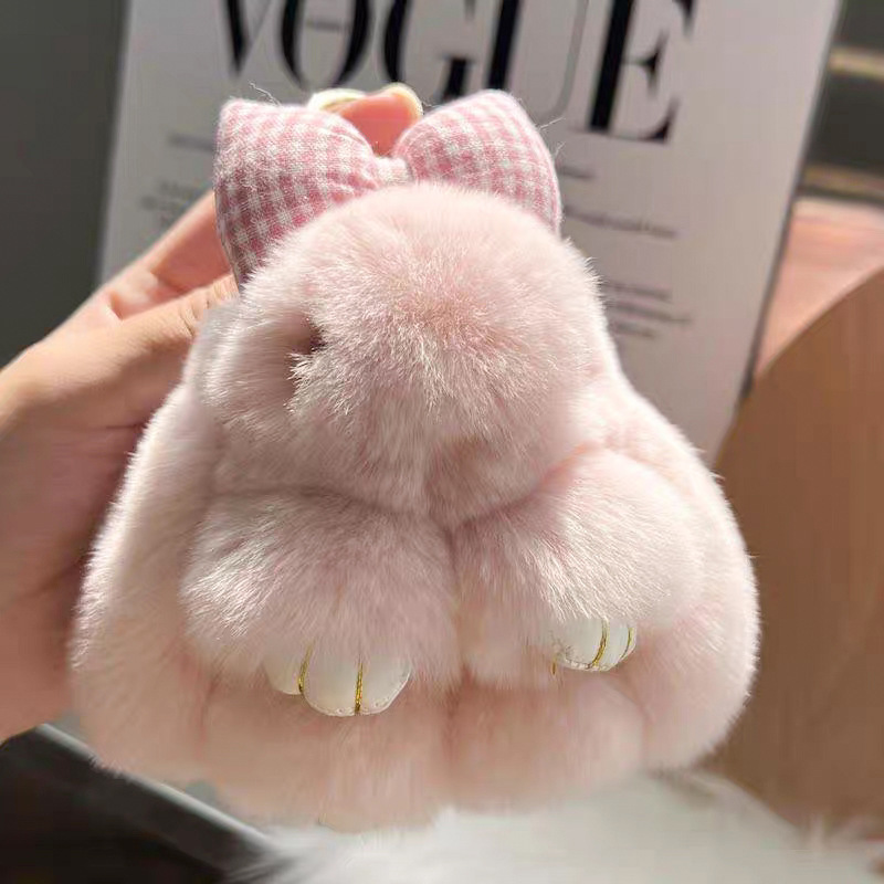 Cute imitación de conejo peludo arco pequeño conejo llavero de automóvil colgante in peluche muñeca mochila colgante