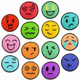 可爱卡通表情刺绣布贴喜怒哀乐绣花章仔服饰箱包熨烫徽章圆形补丁