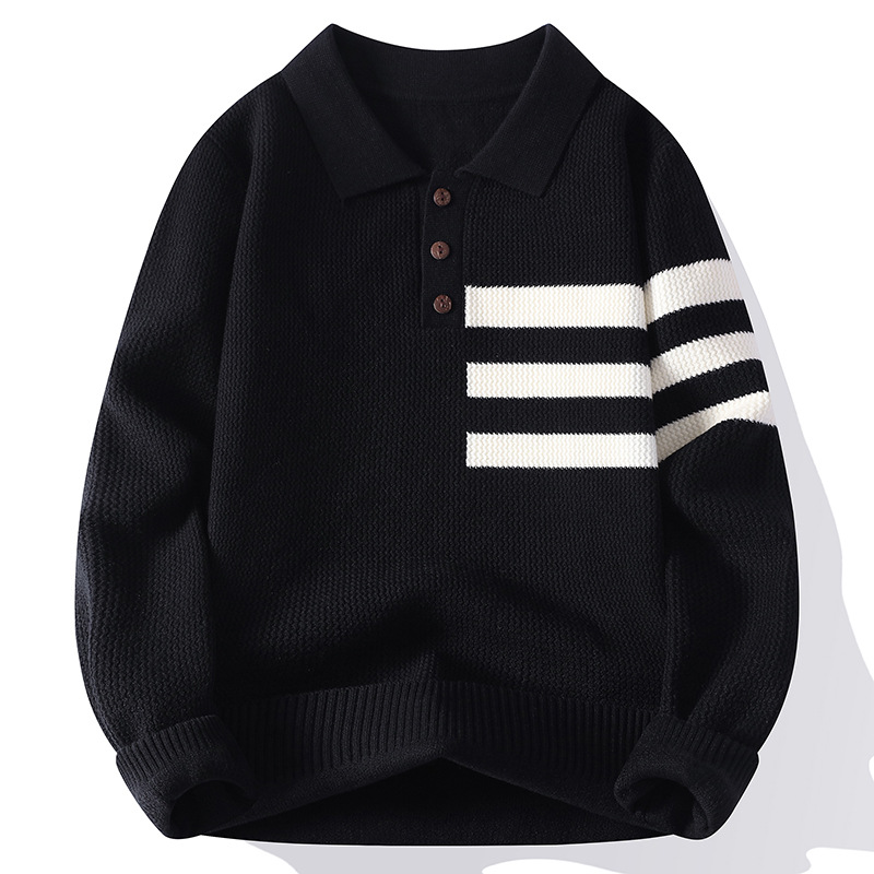 Polo camiseta de punto a rayas suéter hombre de negocios otoño invierno suéter comercio exterior transfronterizo mayorista ropa de hombre