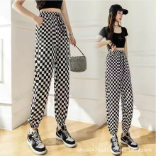 冰雪丝束脚裤女2025秋季冰丝印花休闲裤薄款抽绳口袋款束口灯笼裤