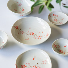 西田木雨日本進口花簾子陶瓷盤子家用餐具湯碗面碗米飯碗深盤飯盤