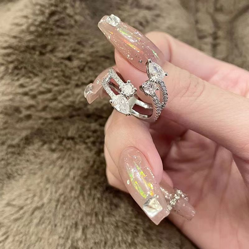 Water Drop Zircon Double Layer Ring For Women Designer Style_voghion.com